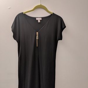 Black dress with gold zipper